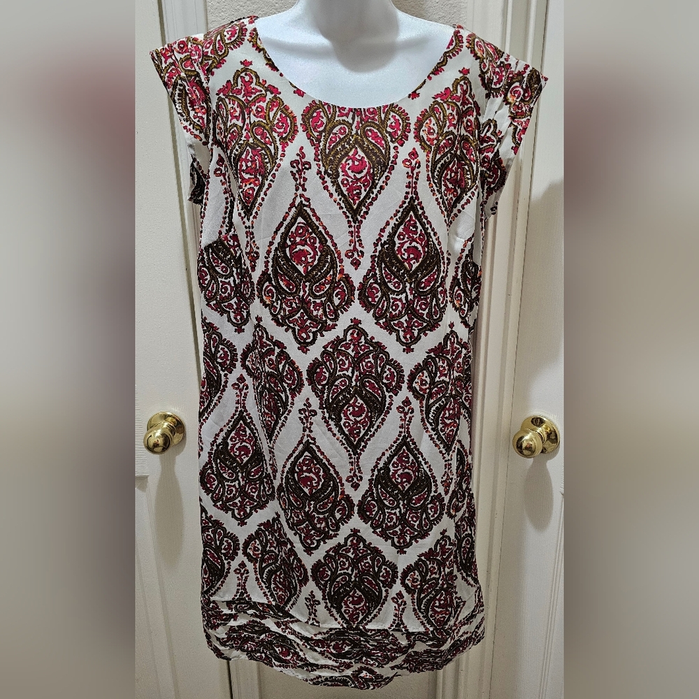 Merona Damask Cream and Red Paisley Dress Size 16 NWOT